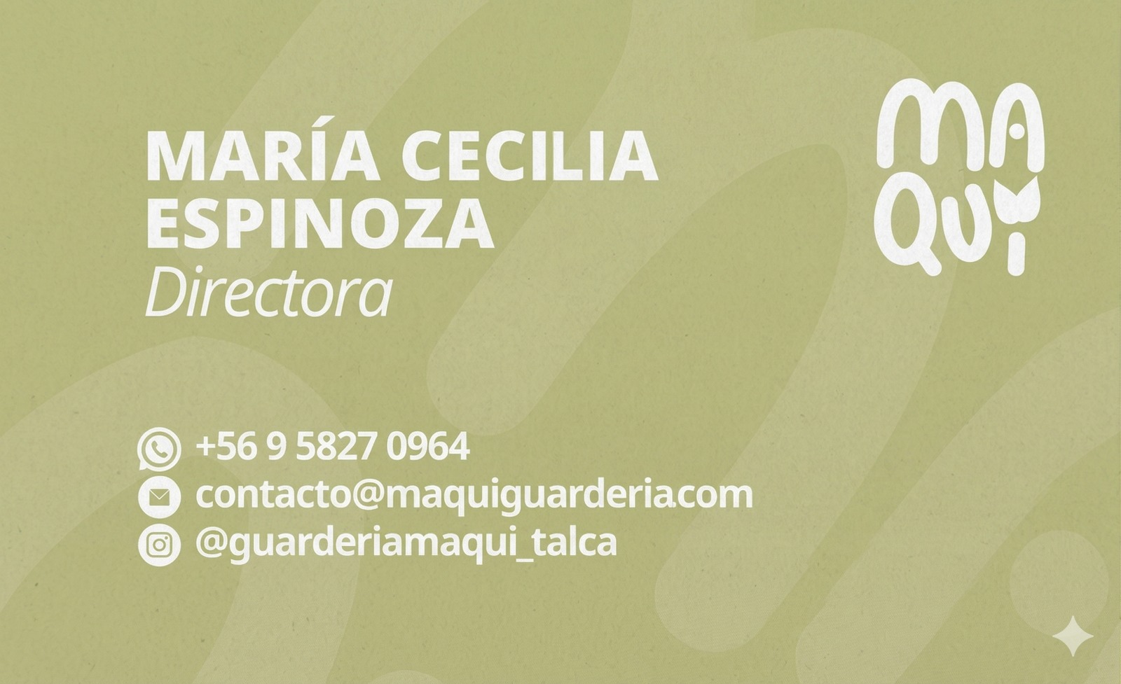 Tarjeta de contacto de María Cecilia Espinoza, Directora de Maqui Guardería